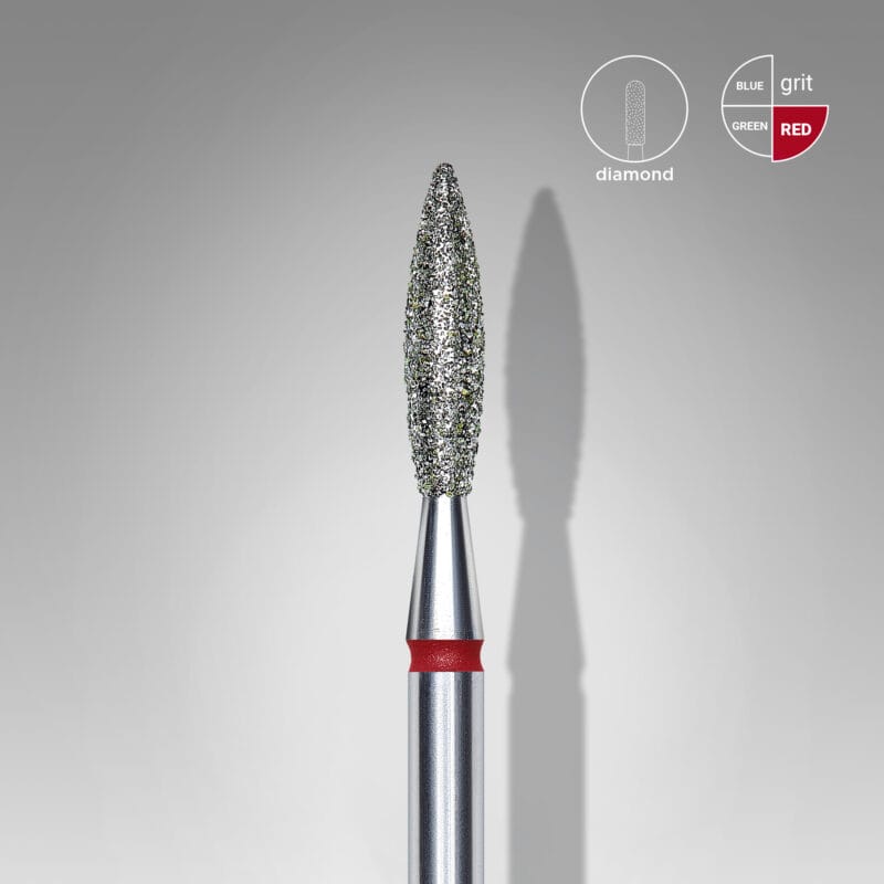 Diamond Nail Drill Bit, “Flame”, Red, Head Diameter 2.3 mm/ Working Part 10 mm FA10R023/10