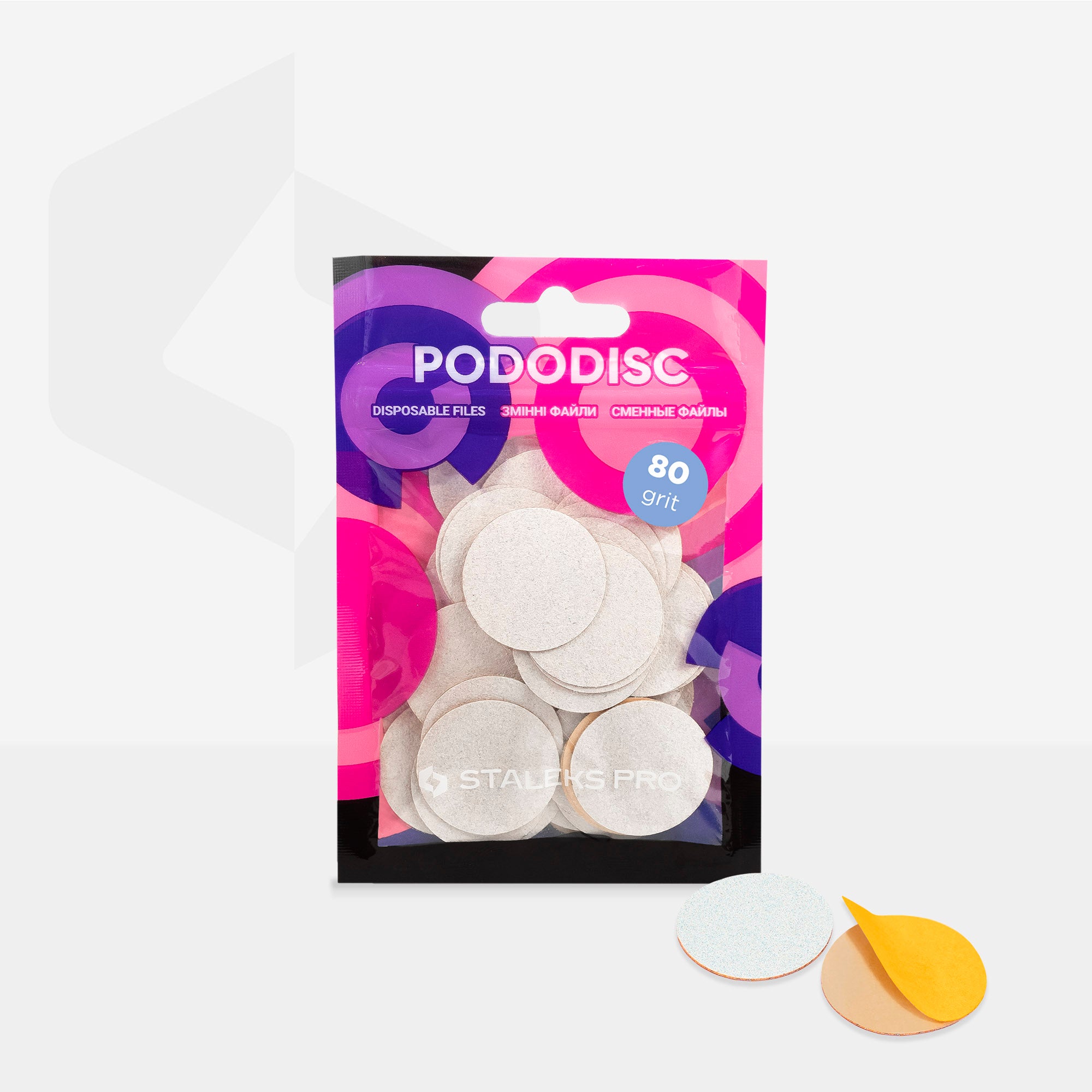 White refill pads for pedicure disc Pododisc Staleks Pro L, 80 grit (50 pc) PDF-25-80w
