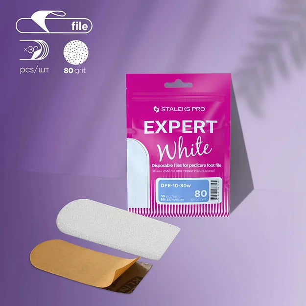 Disposable White Files For Metal Foot File EXPERT 10, 80 grit (30Pcs) DFE-10-80w